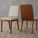 Ver imagem 5 de Cadeira Jantar Estofada Pé Madeira Kit 6 Calie Linho Off/caramelo H02 - Mpozenato