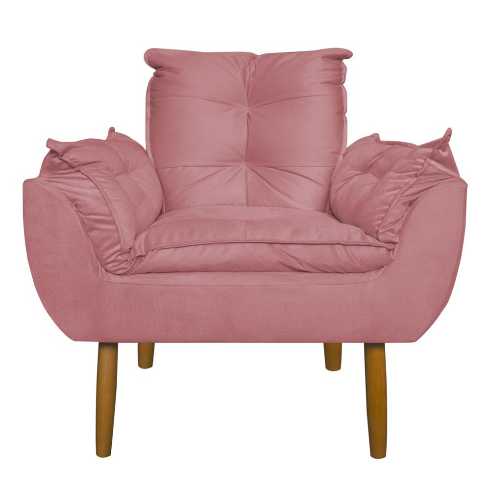 Conjunto Decorativo Poltrona com Puff Opala Suede Rosa - Montanaris Decor MD MONTANARIS DECOR - 2