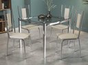 Ver imagem 1 de Conjunto Sala de Jantar Mesa com 4 Cadeiras Estofadas Cromado 051 Kappesberg Crome Cromado/nude