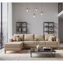 Ver imagem 1 de Sofá Beny com Chaise Esquerda, 1,40x2,60m, 4 Lugares, Linho, Base em Madeira.