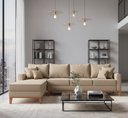 Ver imagem 1 de Sofá Beny com Chaise Esquerda, 1,40x2,60m, 4 Lugares, Linho, Base em Madeira.