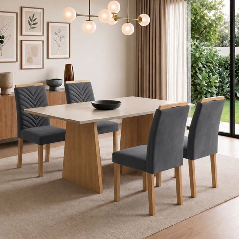 Conjunto Sala de Jantar 4 Lugares Retangular Tampo MDF 120x80cm Mesa Lyra e Cadeiras Carol