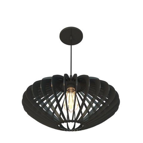 Luminária Lustre Pendente Electra D40 Cm Wood Filetes Preto