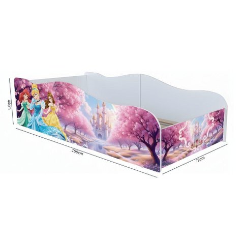 Cama Infantil Carro Princesas com Grade de Proteção MDF Rosa Mobigu