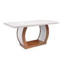 Ver imagem 1 de Mesa de Sala Jantar Jade + Tampo Madeirado Vidro Curvo 180x90cm Imbuia/Off White - Rufato