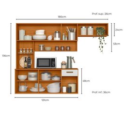Cozinha Completa 1.8 Manu 5p Susp. Freijo C/ Off White Ripado 3d Poliman - 3