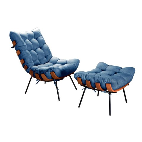 Poltrona Costela com Puff Cor:Linho Azul 330