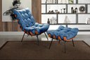 Ver imagem 2 de Poltrona Costela com Puff Cor:Linho Azul 330