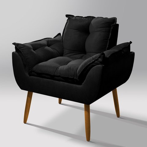 Poltrona Decorativa Opala Sala de Estar Preto V8 Decor:preto