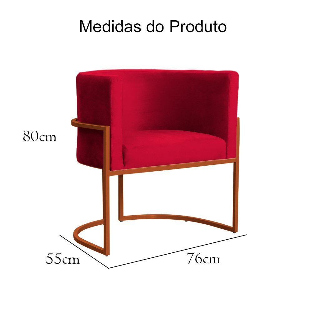 Poltrona Decorativa Luana Base em Metal Bronze Veludo Cores - DS Estofados Poltrona Luana Vermelho - 7