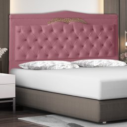 Cabeceira de Cama Box Madri Casal 140 Cm Suede Rosa Bebê Ec Móveis - 2