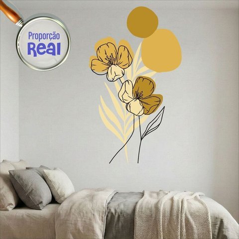 Adesivo Floral Boho Amarelo Estilo Nórdico 88X150 Minimalista Abstrato
