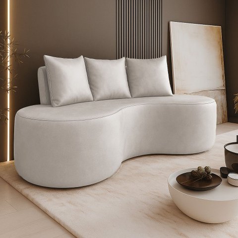 Sofá 2 Lugares Orgânico 160cm com Almofadas Benin Sintético Pu Cinza B03 - D’Rossi