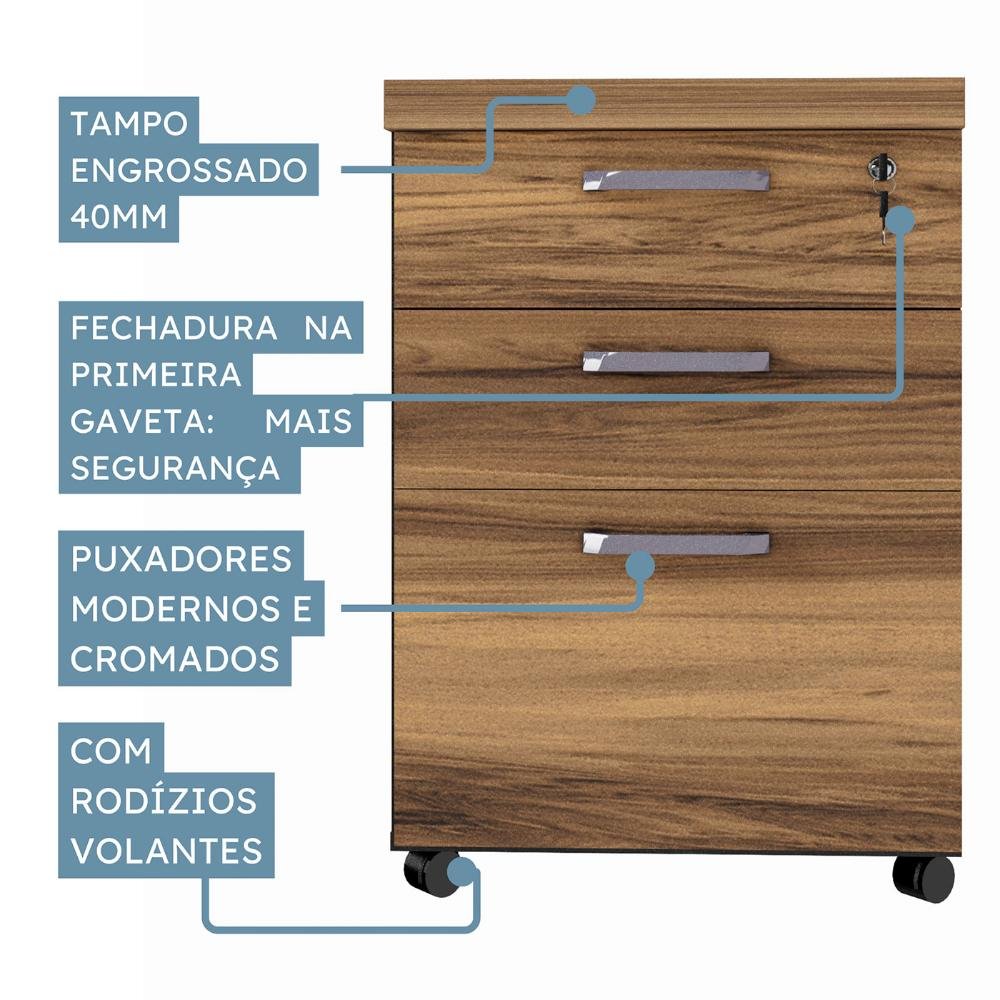 Escrivaninha 1,70m Pé Painel C/ Gaveteiro Nogal Pr F5 Cor:nogal com Preto - 8