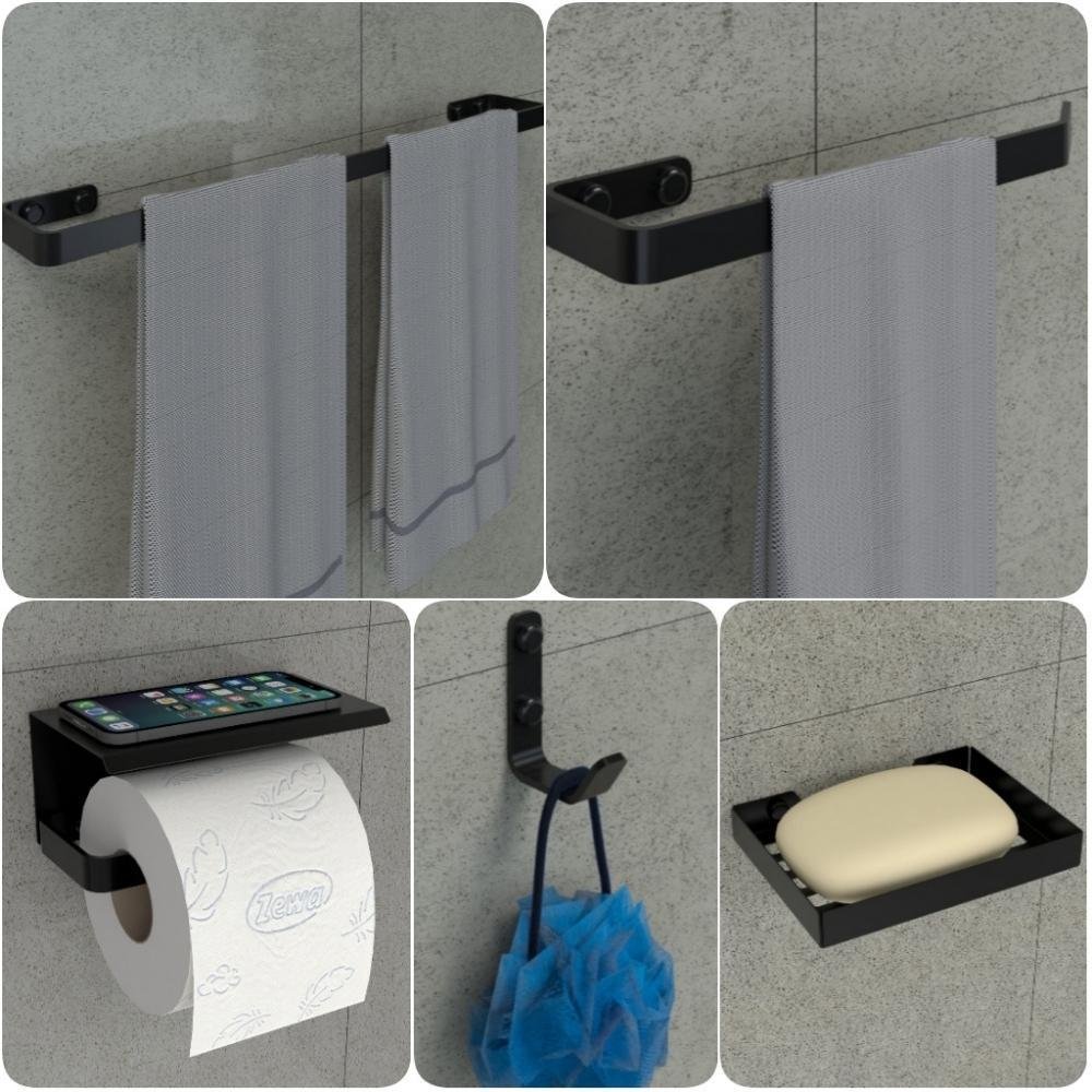 Kit Acessórios para Banheiro Preto Fosco 5 Peças Max - 2