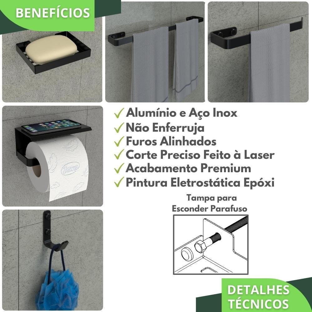 Kit Acessórios para Banheiro Preto Fosco 5 Peças Max - 1