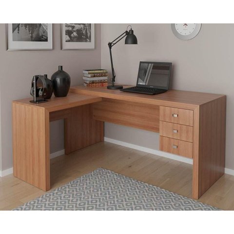 Mesa de Escritório Me4106 C/ 3 Gavetas Amêndoa - Tecno Mobili