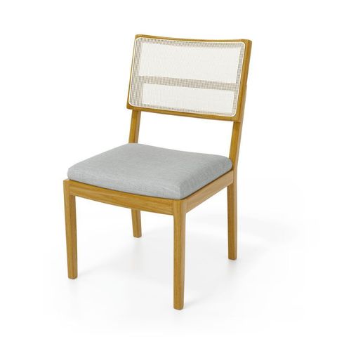 Cadeira Milena Madeira Maciça Assento Estofado Encosto de Tela Sintética Linho Cinza 407