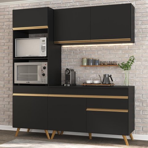 Cozinha Compacta 3 Pç com Armário e Balcão Mp3694 Veneza Gb Preta