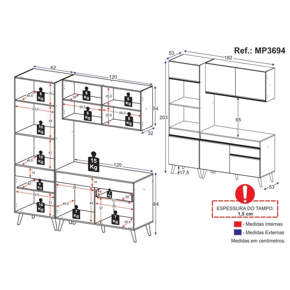 Cozinha Compacta 3 Pç com Armário e Balcão Mp3694 Veneza Gb Preta - 5