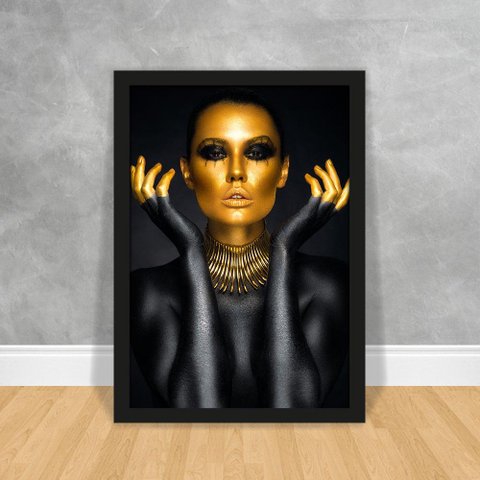 Quadro Corpo Black Gold Madeira 50x70 Abstrato Decoração