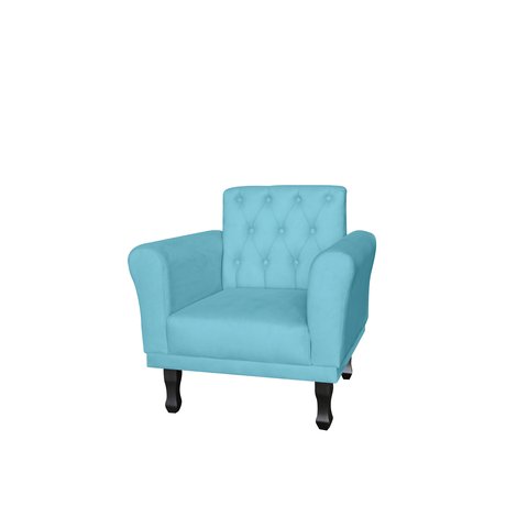 Poltrona Decorativa Classic Suede Azul Tifany Pés Madeira Mz Decor