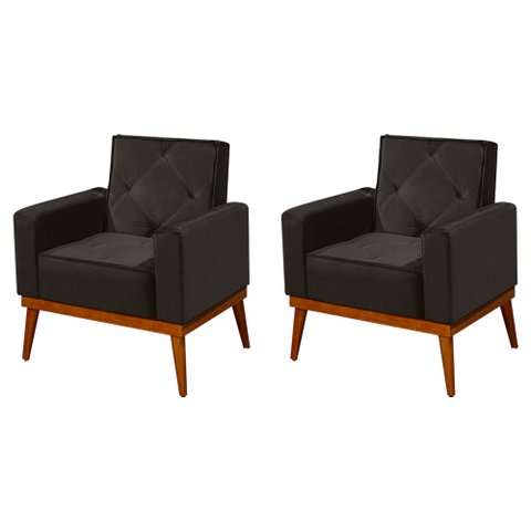 Kit 2 Poltronas Decorativa Florença Pés em Madeira Maciça Estofado Veludo - Marrom