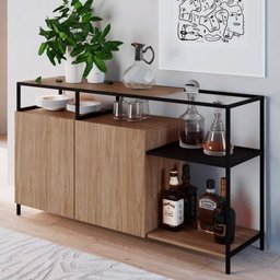 Buffet Para Sala de Jantar 2 Portas Pés Metálicos Dinâmico Hanover/Preto - Artesano - 2