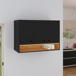 Armário Suspenso Aéreo 3 Portas com Nicho Organizador Jéssica - Preto / Cinamomo - 2