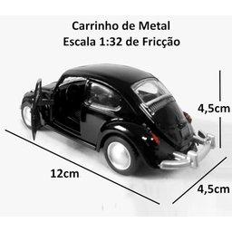Super Carrinho de Ferro Fusca Preto Clássico 1/32 Miniatura Coleção - 2