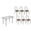 Ver imagem 1 de Conjunto: Mesa de Cozinha Elba C/ Tampo de Vidro 150cm e 6 Cadeiras Noruega Niquel - Courano Marrom