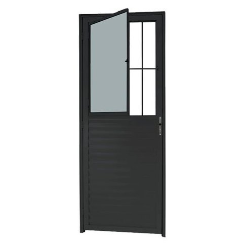 Porta de Alumínio Postigo com Vidro Lado Direito 210x80cm Preto Allo Esquadrias