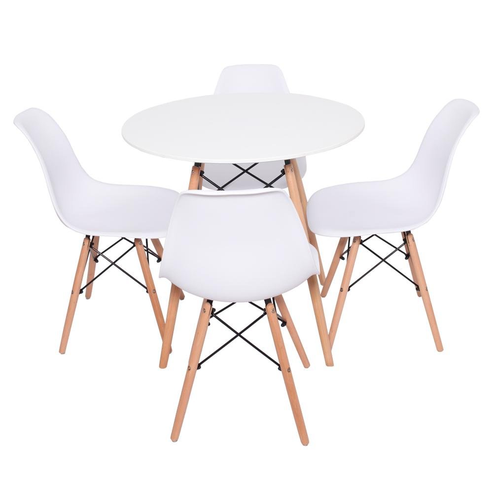 Conjunto Mesa Redonda Eiffel 70cm com 4 Cadeiras Eiffel Branca