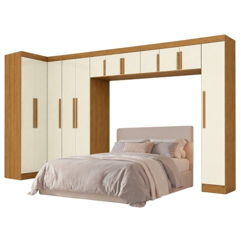 Guarda Roupas Modulado Closet de Canto Quarto Completo 12 Portas Espaço Cama Queen 1,58m Madrid