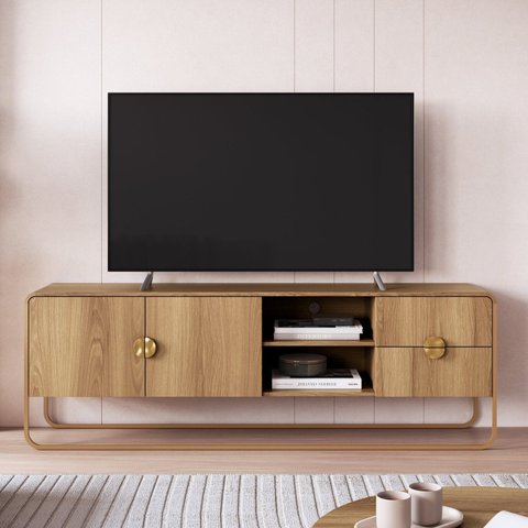 Rack Orgânico para TV até 65 Polegadas 180cm 2 Portas 2 Gavetas Metal Luna
