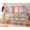 Ver imagem 6 de Arara Cabideiro com Sapateira e 10 Prateleiras 4 Colunas Branco Armário Organizador Quádruplo para C