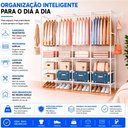 Ver imagem 1 de Arara Cabideiro com Sapateira e 10 Prateleiras 4 Colunas Branco Armário Organizador Quádruplo para C