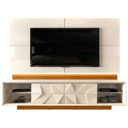 Rack Bancada e Painel para TV Domani Form 3D Off White Cinamomo Avelã – DJ Móveis - 1