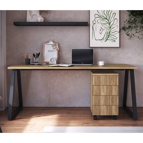 Conjunto para Escritório com Mesa Escrivaninha e Gaveteiro Linha Concept Móvel na Caixa