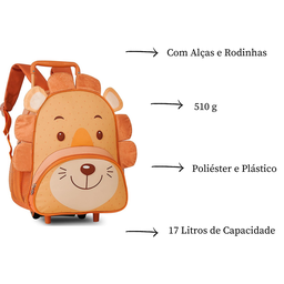 Mochila Infantil Com Rodinhas de Urso Panda e Leão:Leão - 2