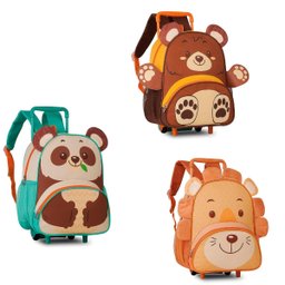 Mochila Infantil Com Rodinhas de Urso Panda e Leão:Leão - 1