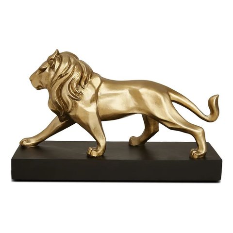 Decoração Escultura Leão Poliresina Dourado Base Mart 17818
