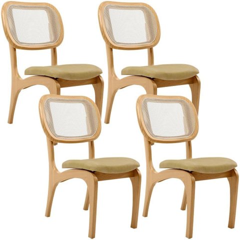 Kit 4 Cadeiras para Sala de Jantar Estofada e Tela Mariah L02 Couríssimo Fendi