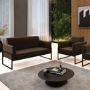 Ver imagem 2 de Sofá Namoradeira com Poltrona Base Industrial Alta Preto Marisa Suede Marrom D03 - D’Rossi