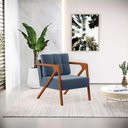 Ver mais imagens de Poltrona Suede Azul Marinho Base De Madeira Castanho