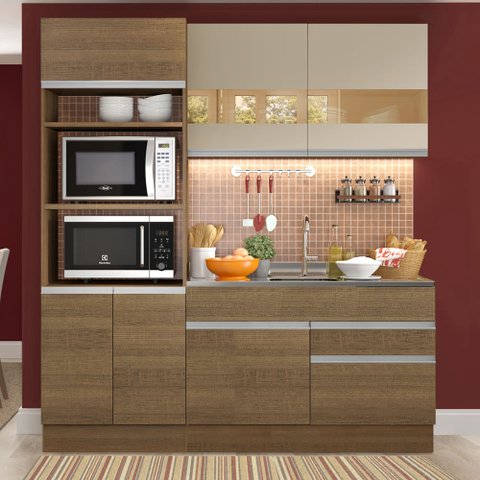 Cozinha Compacta Madesa Helen 6 Portas 2 Gavetas (Sem Tampo e Pia) Rustic/Rustic/Crema Cor:Rustic/Ru