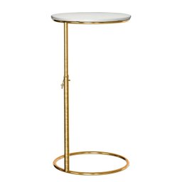 Mesa Apoio Sofá Tampo Mdf Redondo Mesinha Centro Sala Ferro:off White / Dourado - 1