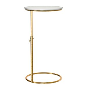 Mesa Apoio Sofá Tampo Mdf Redondo Mesinha Centro Sala Ferro:off White / Dourado