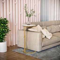 Mesa Apoio Sofá Tampo Mdf Redondo Mesinha Centro Sala Ferro:off White / Dourado - 2