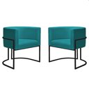Ver imagem 1 de Kit 2 Poltronas Reforçada Decorativa Sala Nayara Base Ferro Preto Suede Azul Tifany